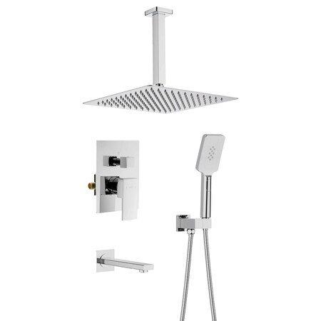 Kibi Cube Pressure Balanced Ceiling Mounted 3-Function Shower System with Rough In Valve - Chrome KSF413CH